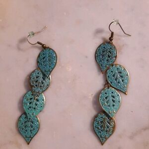 Turquoise colored 4 leaf dangle earrings